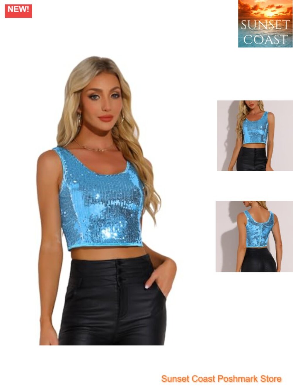 Allegra K Sequin Tops Metallic Sparkle Glitter Sleeveless Camisole Tank Top
